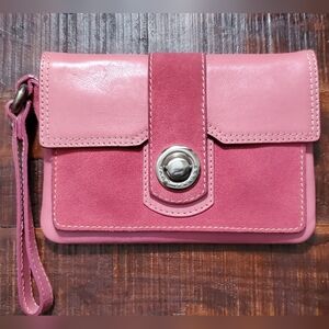 Marc Jacobs Leather Clutch Wristlet Pochette Pink Silver Hardware